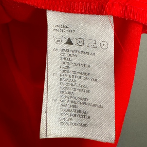 H&M Blouse Neon Lace Cap Sleeve Curved Hem Shift Straight Fit SZ 8/MED PINK NEW! - Picture 13 of 16